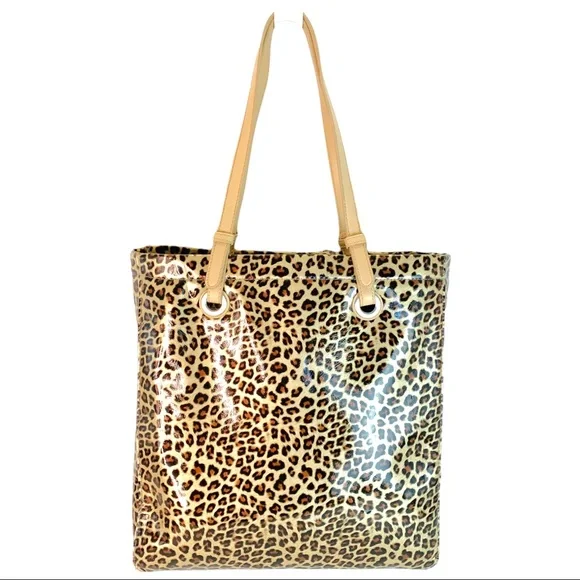 NWOT JESSICA ANIMAL PRINTS LARGE BROWN TOTE SHOULDER BAG TAN STRAP COSME… - Picture 1 of 8